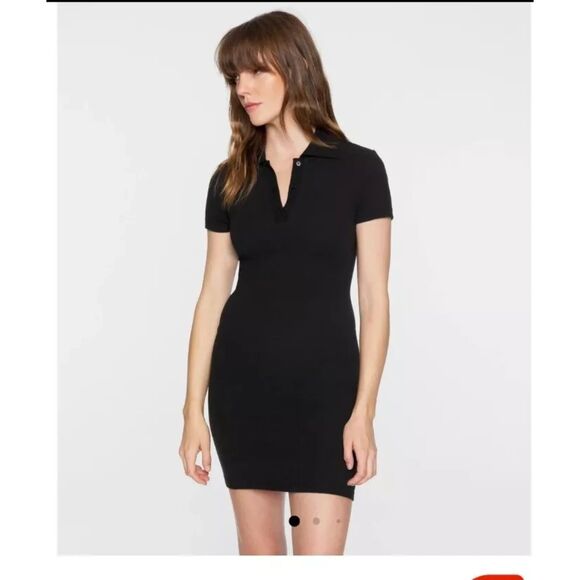 PAM & GELA Polo Ribbed Mini Dress Black Small - Picture 2 of 7